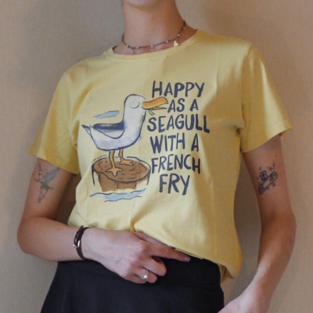Yellow Life is Good "Happy as a Seagull With a French Fry" T-Shirt